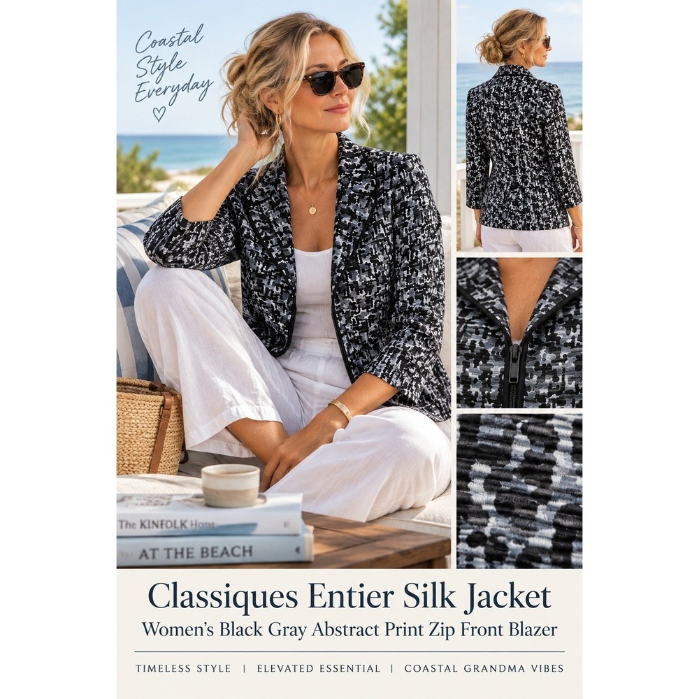 Classiques Entier Atelier Silk Blend Zip Jacket Women sz L Preppy Coastal